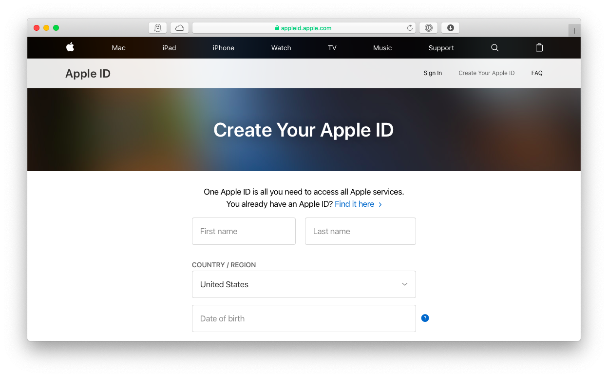 macbook create new apple id